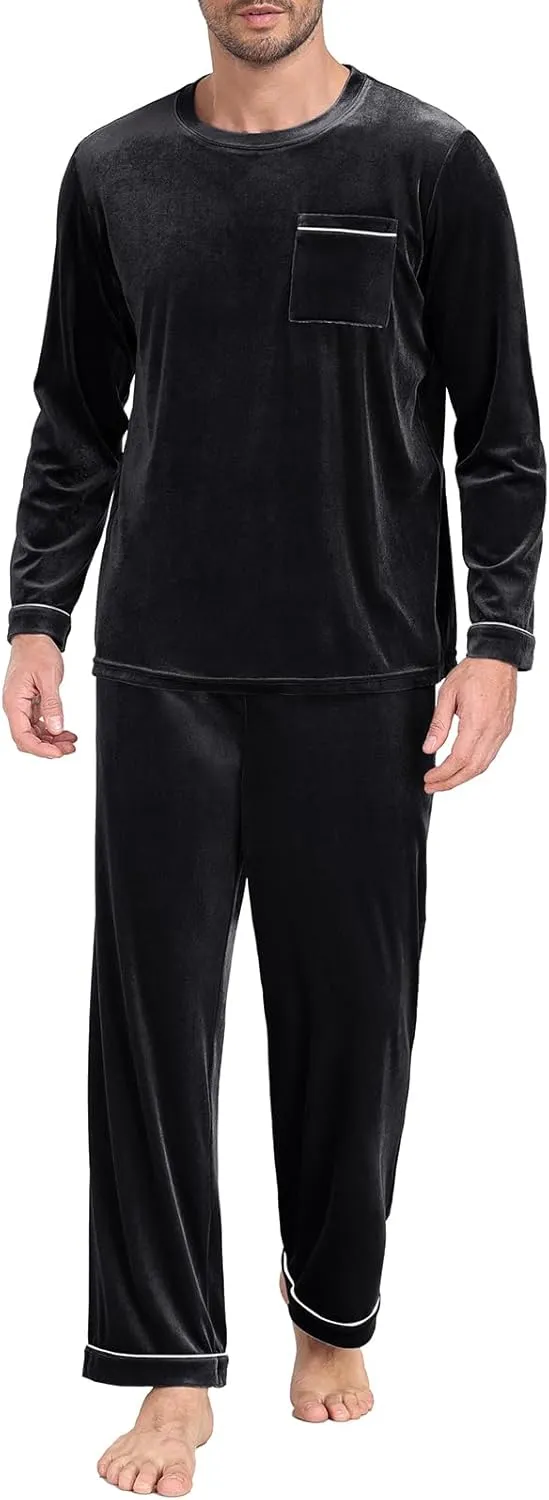 PrinStory Men's Pajama Set Sleepwear Pjs Long Sleeve Crewneck Shirts and Bottoms Soft Comfy Sleep Sets