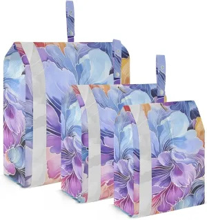 Purple Blue Florals Packing Cubes for Suitcases 3 Set Compression Lightweight Luggage Packing Organizers for Carry on Suitcase Travel Essentials Luggage Organizer Bags Set