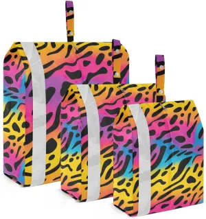 Rainbow Fashion Leopard Packing Cubes for Suitcases 3 Set Compression Expandable Luggage Packing Organizers for Carry on Suitcase Travel Essentials Luggage Organizer Bags Set