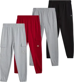 RBX Boys Sweatpants - 4 Pack Performance Fleece Basic Boys Joggers, Athletic Track Pants with Elastic Waistband (8-16),
