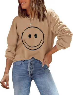 ReachMe Womens Smile Face Sweatshirt Cute Trendy Graphic Sweatshirts Casual Loose Long Sleeve Crewneck Pullover Tops