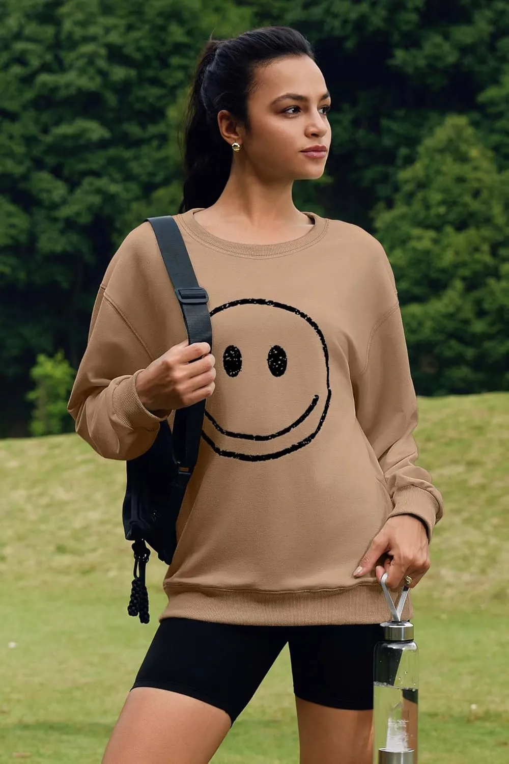 ReachMe Womens Smile Face Sweatshirt Cute Trendy Graphic Sweatshirts Casual Loose Long Sleeve Crewneck Pullover Tops