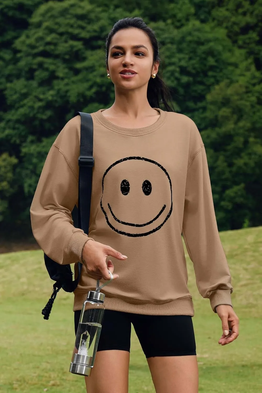 ReachMe Womens Smile Face Sweatshirt Cute Trendy Graphic Sweatshirts Casual Loose Long Sleeve Crewneck Pullover Tops