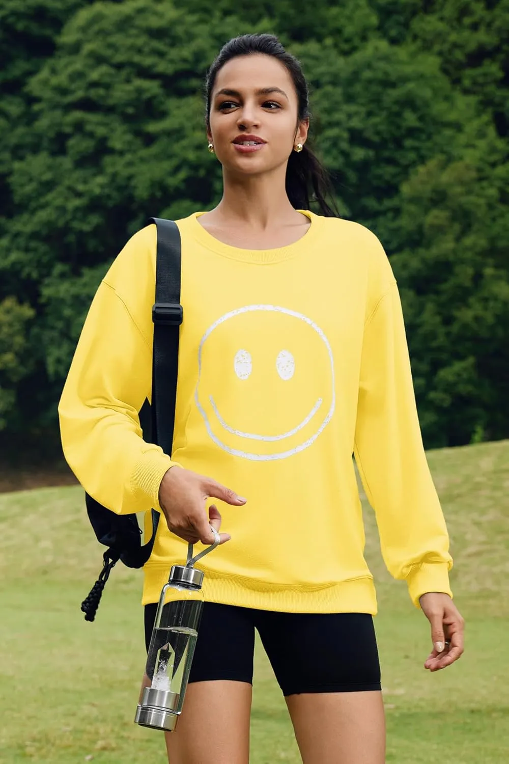 ReachMe Womens Smile Face Sweatshirt Cute Trendy Graphic Sweatshirts Casual Loose Long Sleeve Crewneck Pullover Tops
