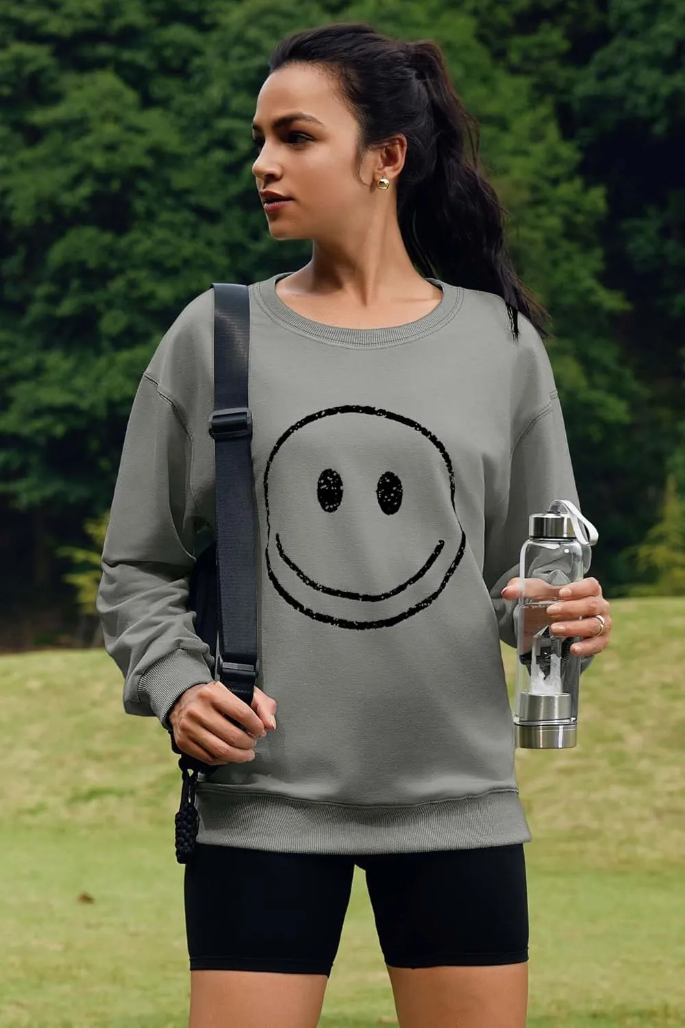 ReachMe Womens Smile Face Sweatshirt Cute Trendy Graphic Sweatshirts Casual Loose Long Sleeve Crewneck Pullover Tops