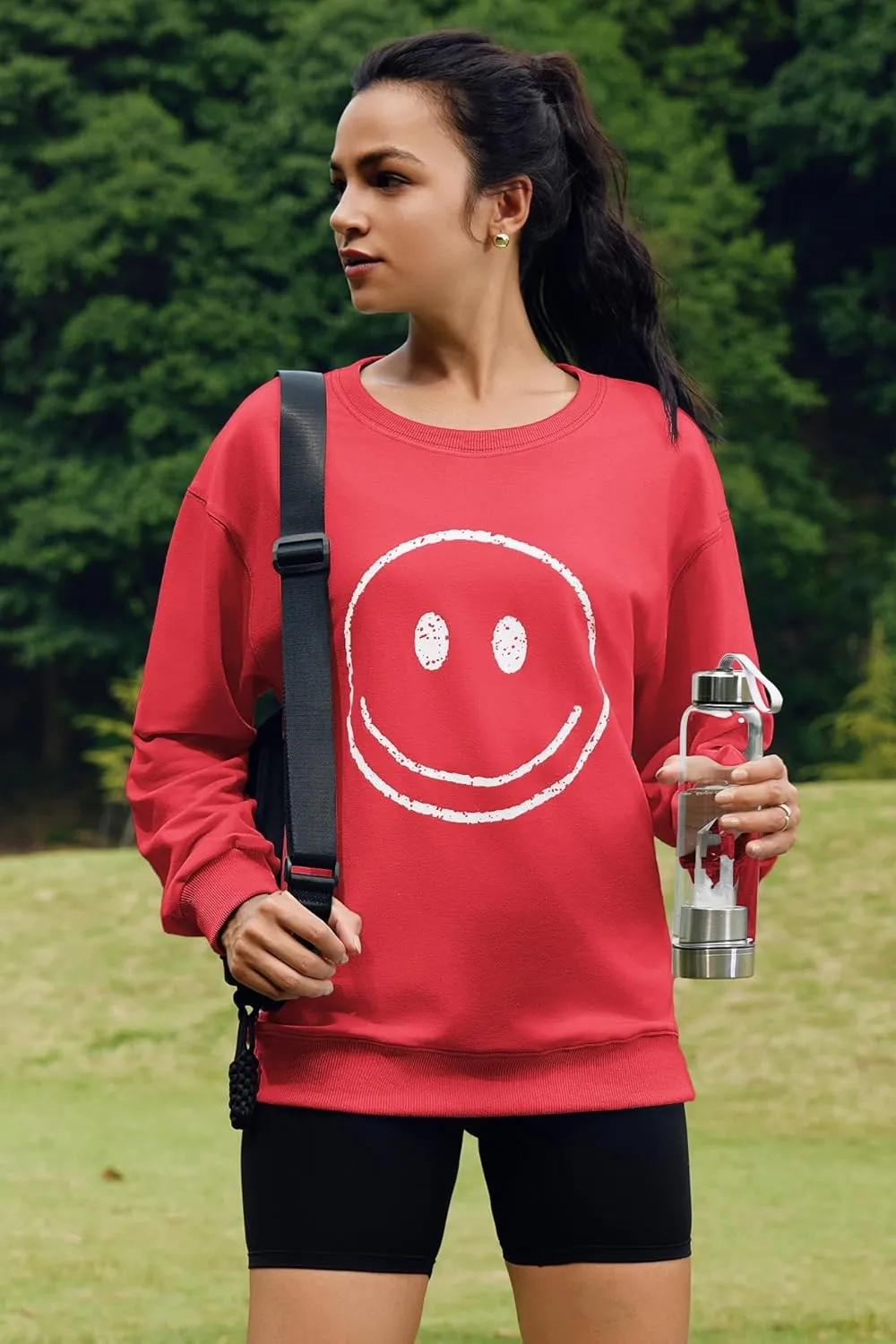 ReachMe Womens Smile Face Sweatshirt Cute Trendy Graphic Sweatshirts Casual Loose Long Sleeve Crewneck Pullover Tops