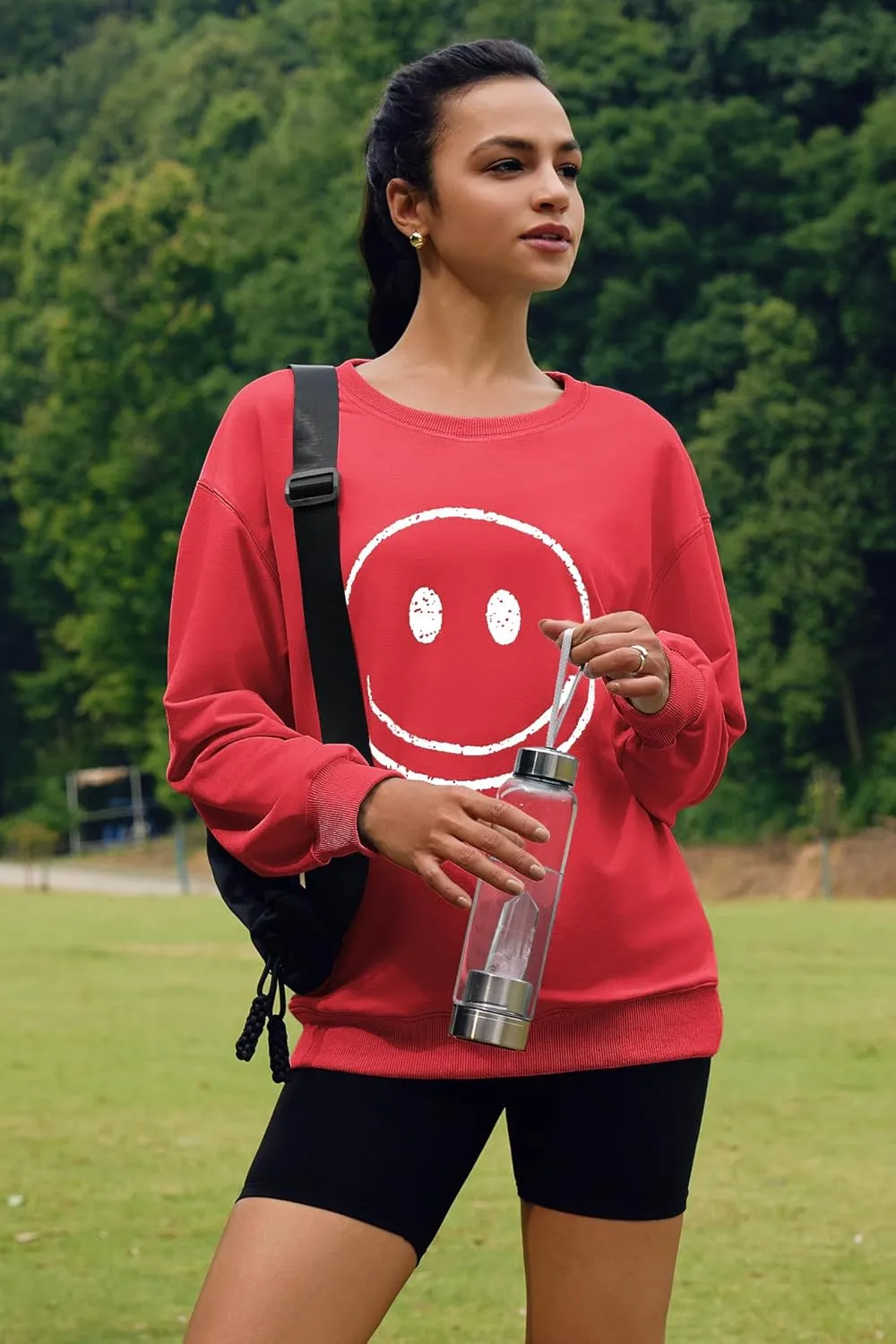 ReachMe Womens Smile Face Sweatshirt Cute Trendy Graphic Sweatshirts Casual Loose Long Sleeve Crewneck Pullover Tops