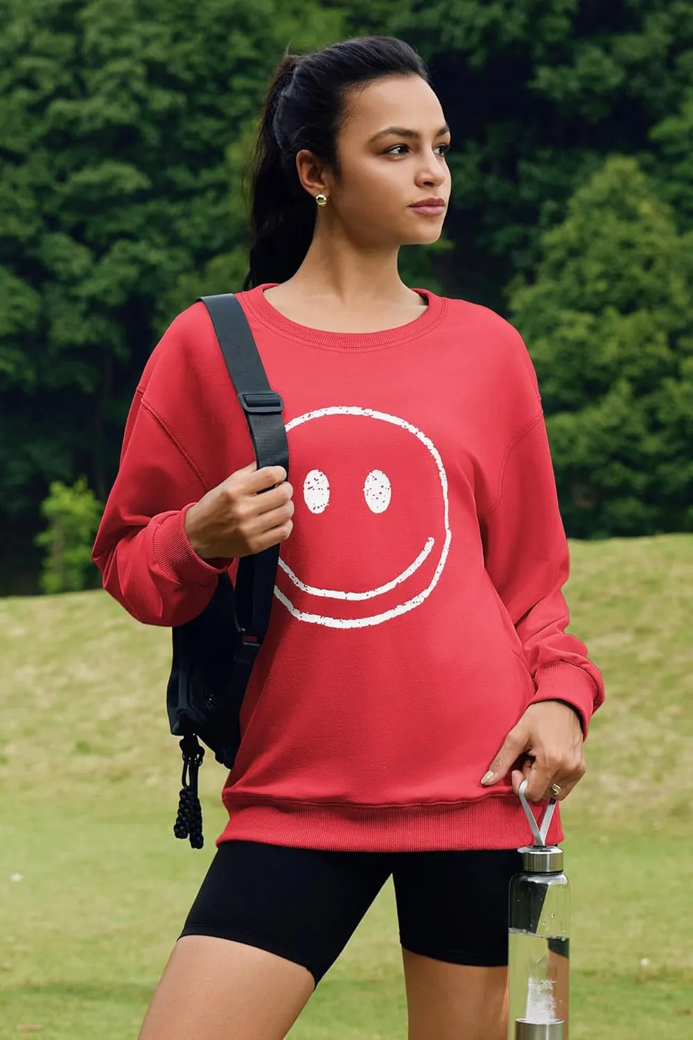 ReachMe Womens Smile Face Sweatshirt Cute Trendy Graphic Sweatshirts Casual Loose Long Sleeve Crewneck Pullover Tops