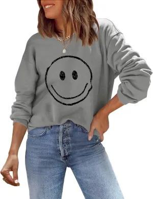 ReachMe Womens Smile Face Sweatshirt Cute Trendy Graphic Sweatshirts Casual Loose Long Sleeve Crewneck Pullover Tops