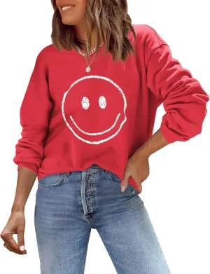 ReachMe Womens Smile Face Sweatshirt Cute Trendy Graphic Sweatshirts Casual Loose Long Sleeve Crewneck Pullover Tops