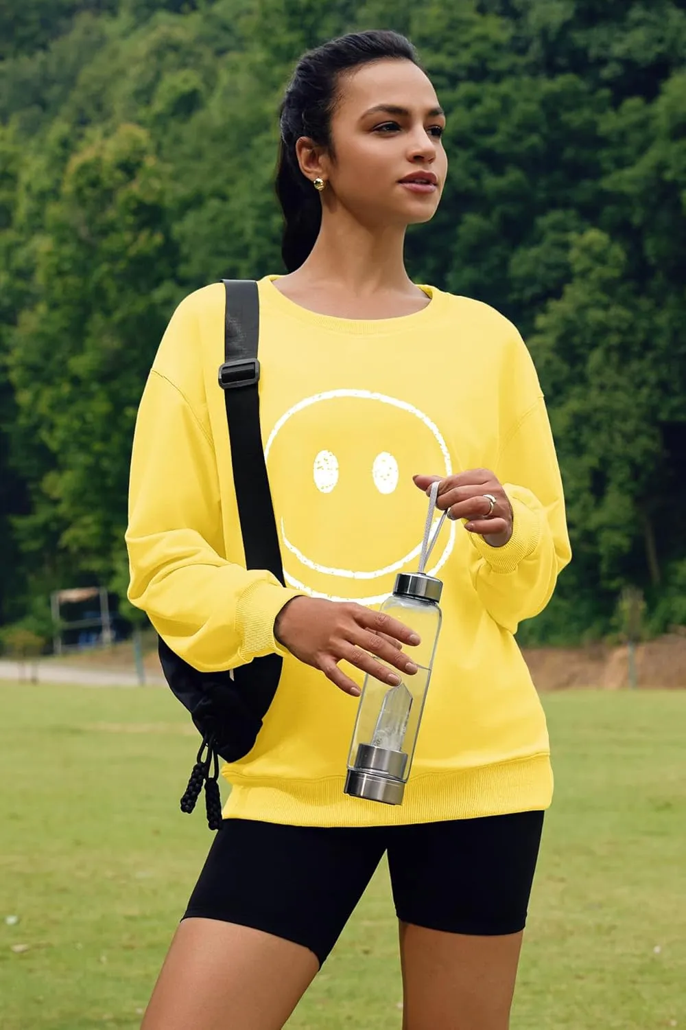 ReachMe Womens Smile Face Sweatshirt Cute Trendy Graphic Sweatshirts Casual Loose Long Sleeve Crewneck Pullover Tops
