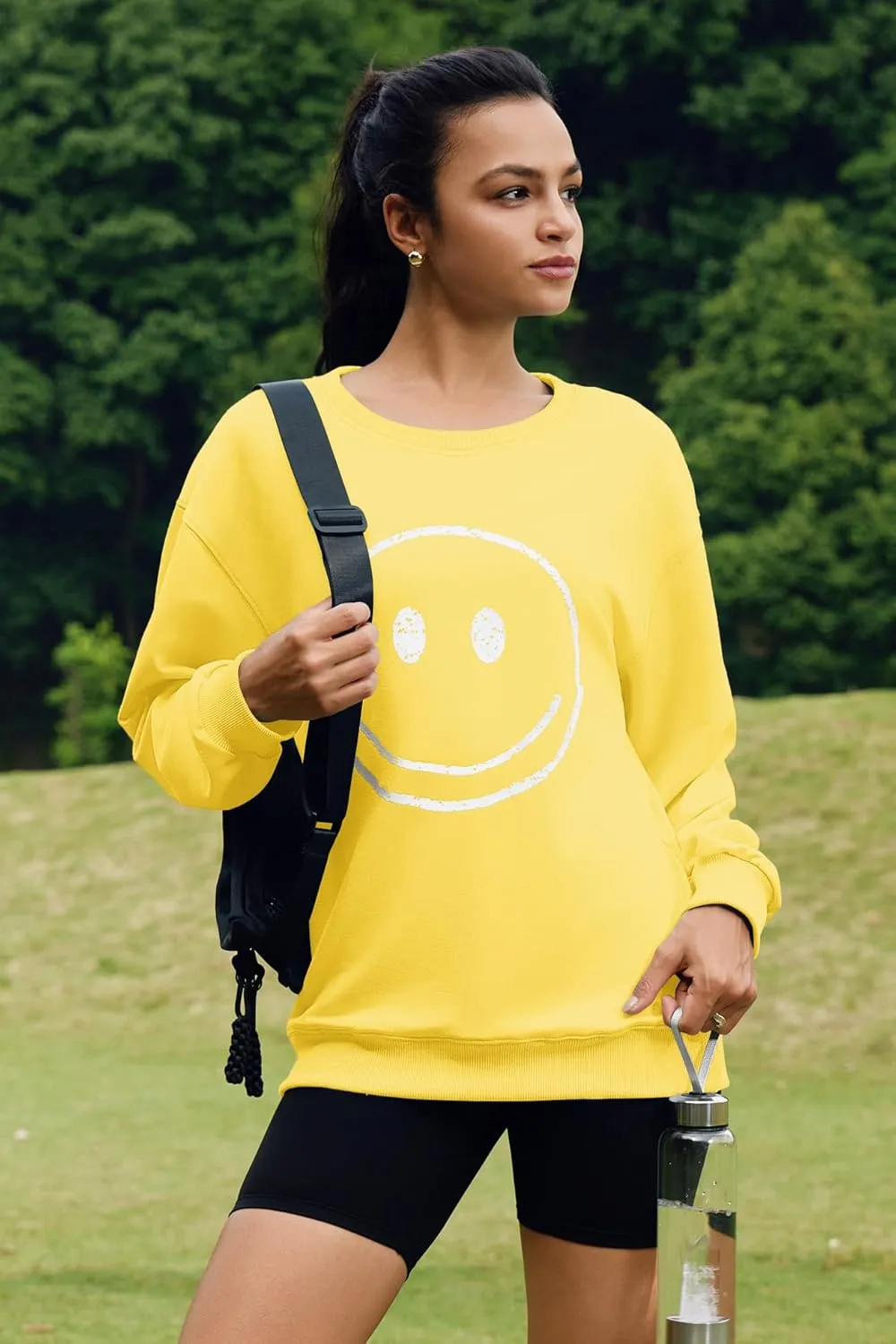 ReachMe Womens Smile Face Sweatshirt Cute Trendy Graphic Sweatshirts Casual Loose Long Sleeve Crewneck Pullover Tops