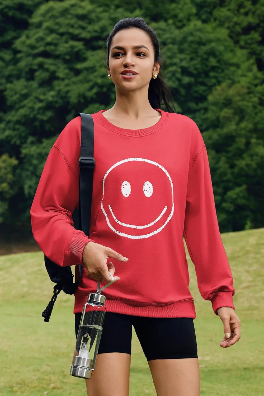 ReachMe Womens Smile Face Sweatshirt Cute Trendy Graphic Sweatshirts Casual Loose Long Sleeve Crewneck Pullover Tops