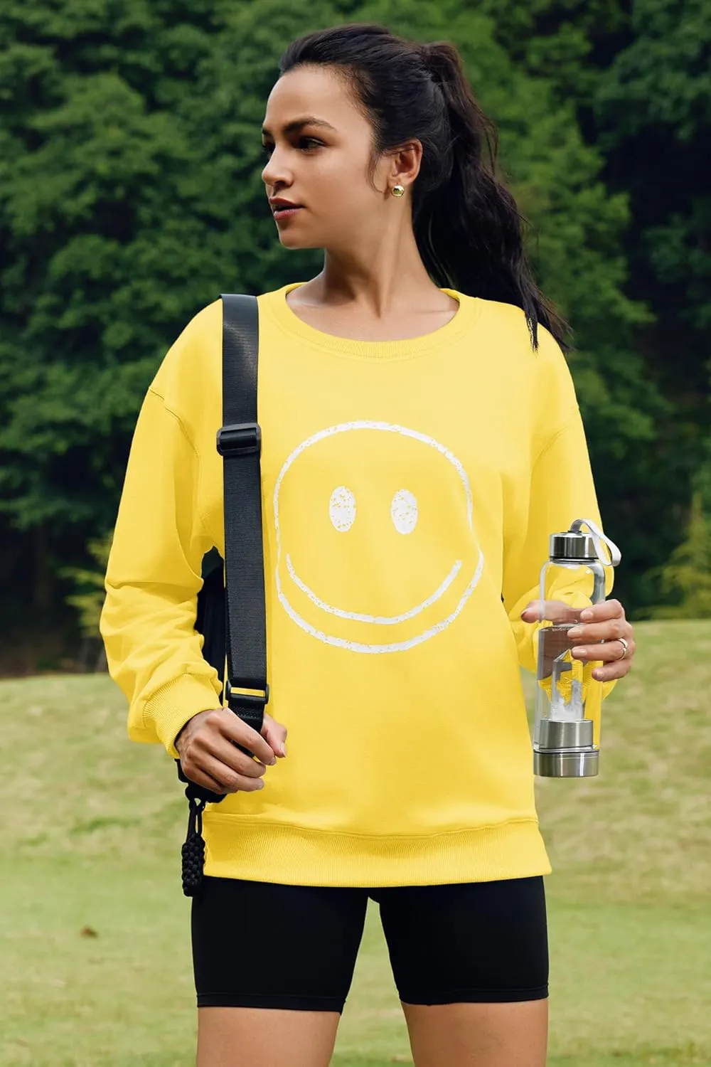 ReachMe Womens Smile Face Sweatshirt Cute Trendy Graphic Sweatshirts Casual Loose Long Sleeve Crewneck Pullover Tops
