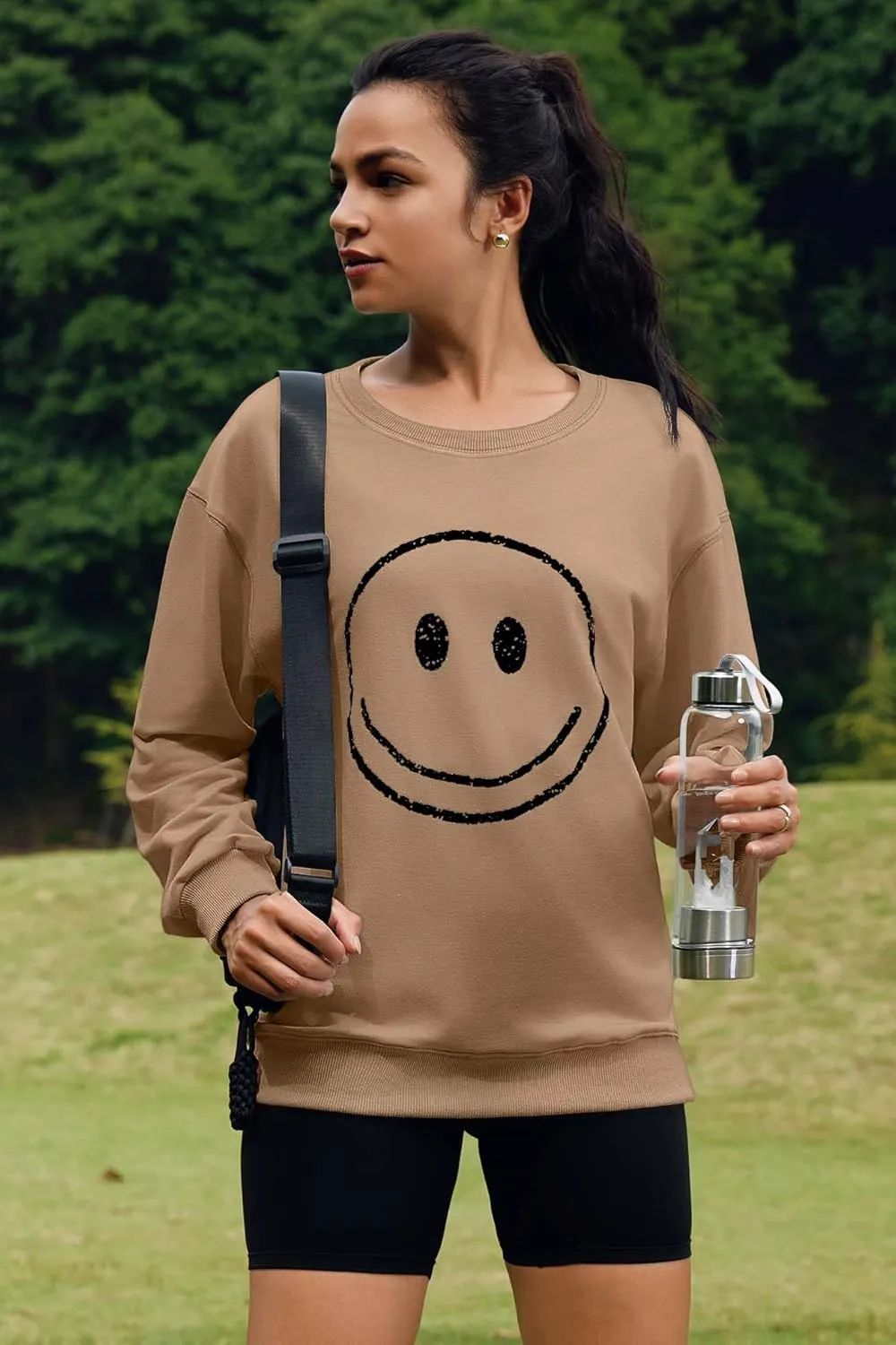 ReachMe Womens Smile Face Sweatshirt Cute Trendy Graphic Sweatshirts Casual Loose Long Sleeve Crewneck Pullover Tops