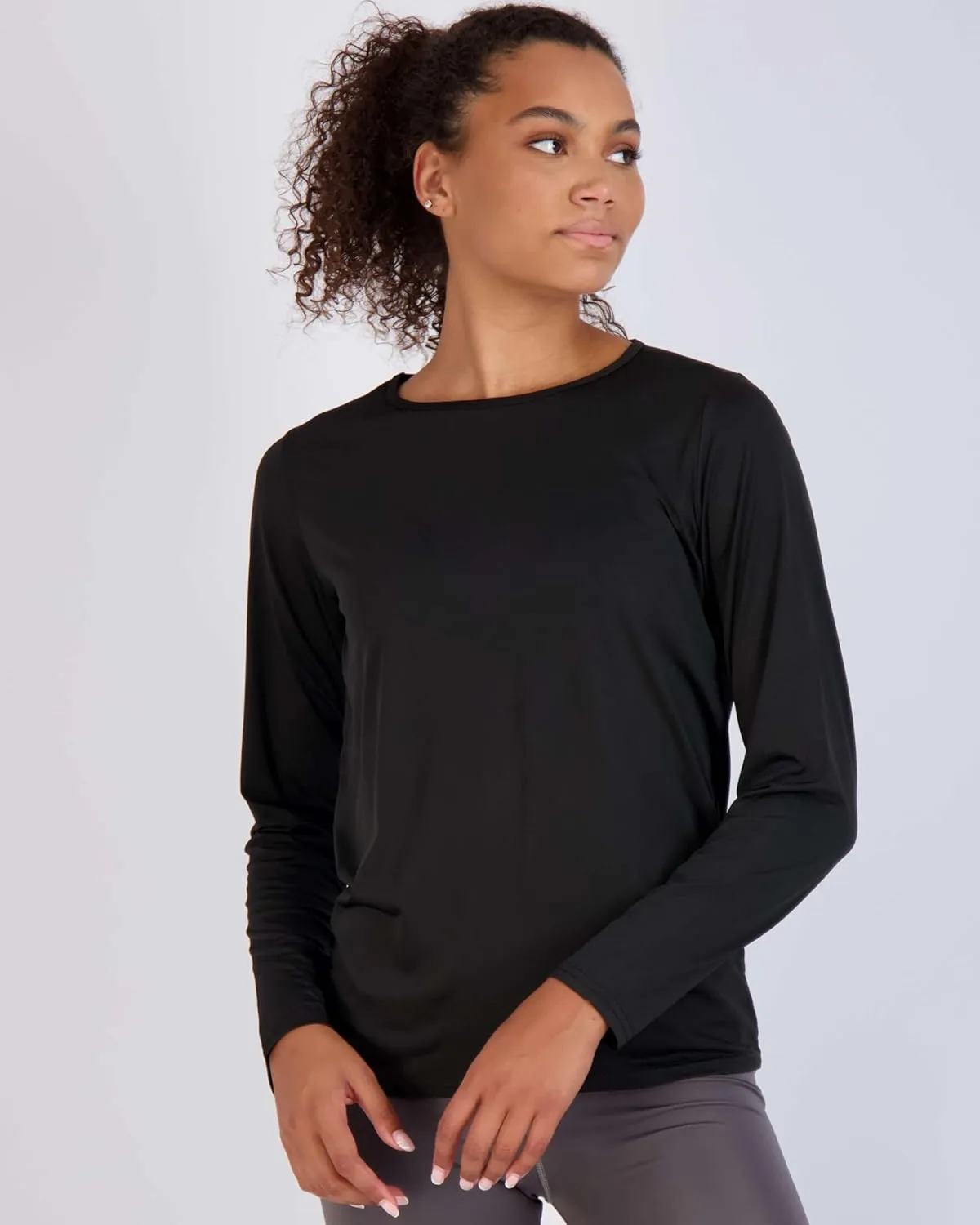 Real Essentials 4 Pack: Women's Dry-Fit Tech Stretch Long-Sleeve Athletic Workout T-Shirt (Available in Plus Size)