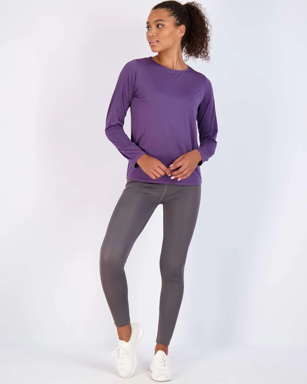 Real Essentials 4 Pack: Women's Dry-Fit Tech Stretch Long-Sleeve Athletic Workout T-Shirt (Available in Plus Size)