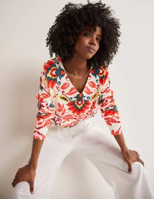 Relaxed Printed V-neck Jumper-Multi, Moroccan Bloom