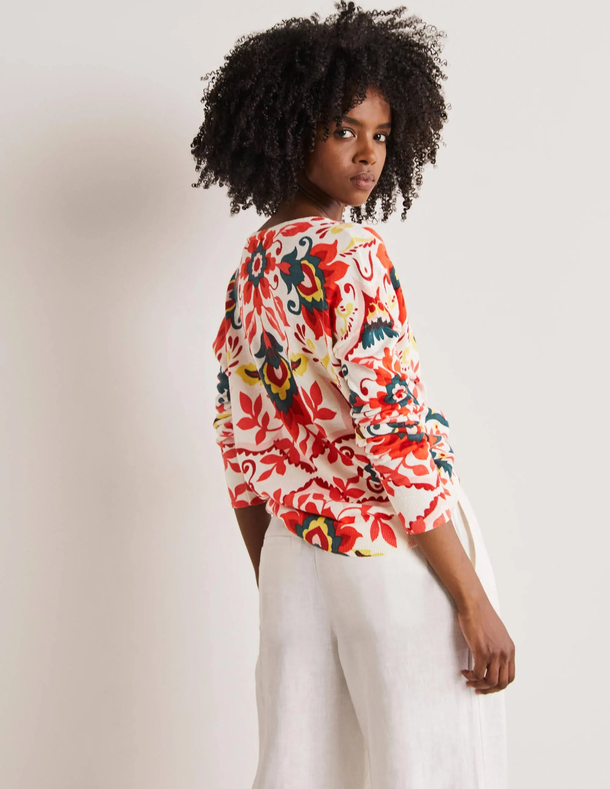 Relaxed Printed V-neck Jumper-Multi, Moroccan Bloom