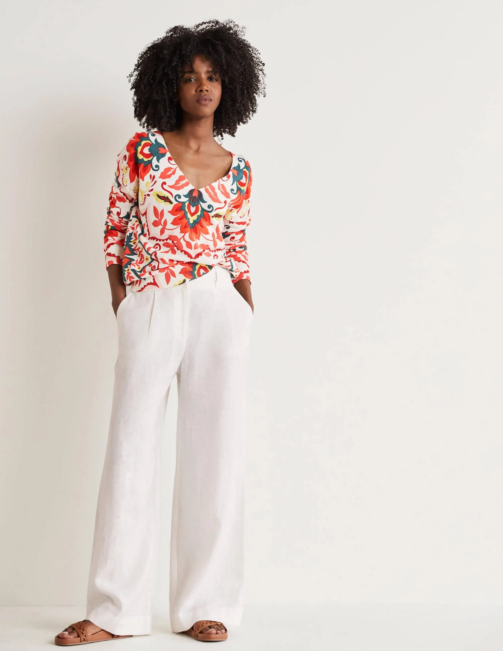 Relaxed Printed V-neck Jumper-Multi, Moroccan Bloom