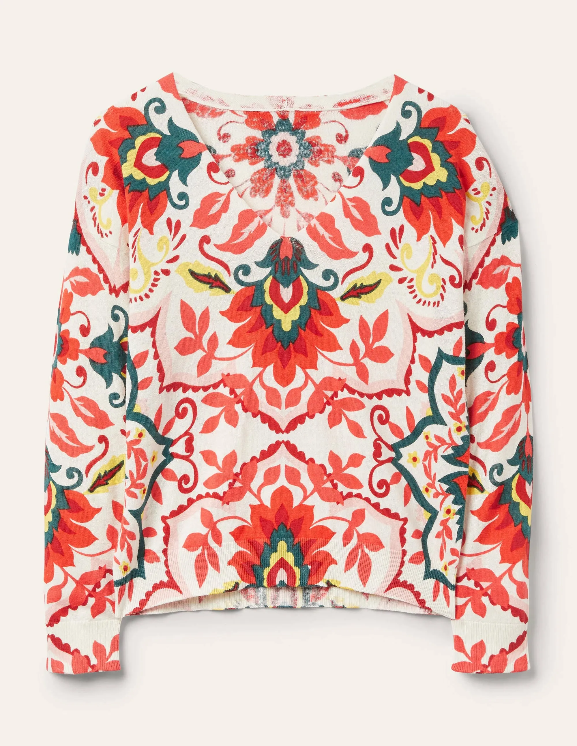 Relaxed Printed V-neck Jumper-Multi, Moroccan Bloom