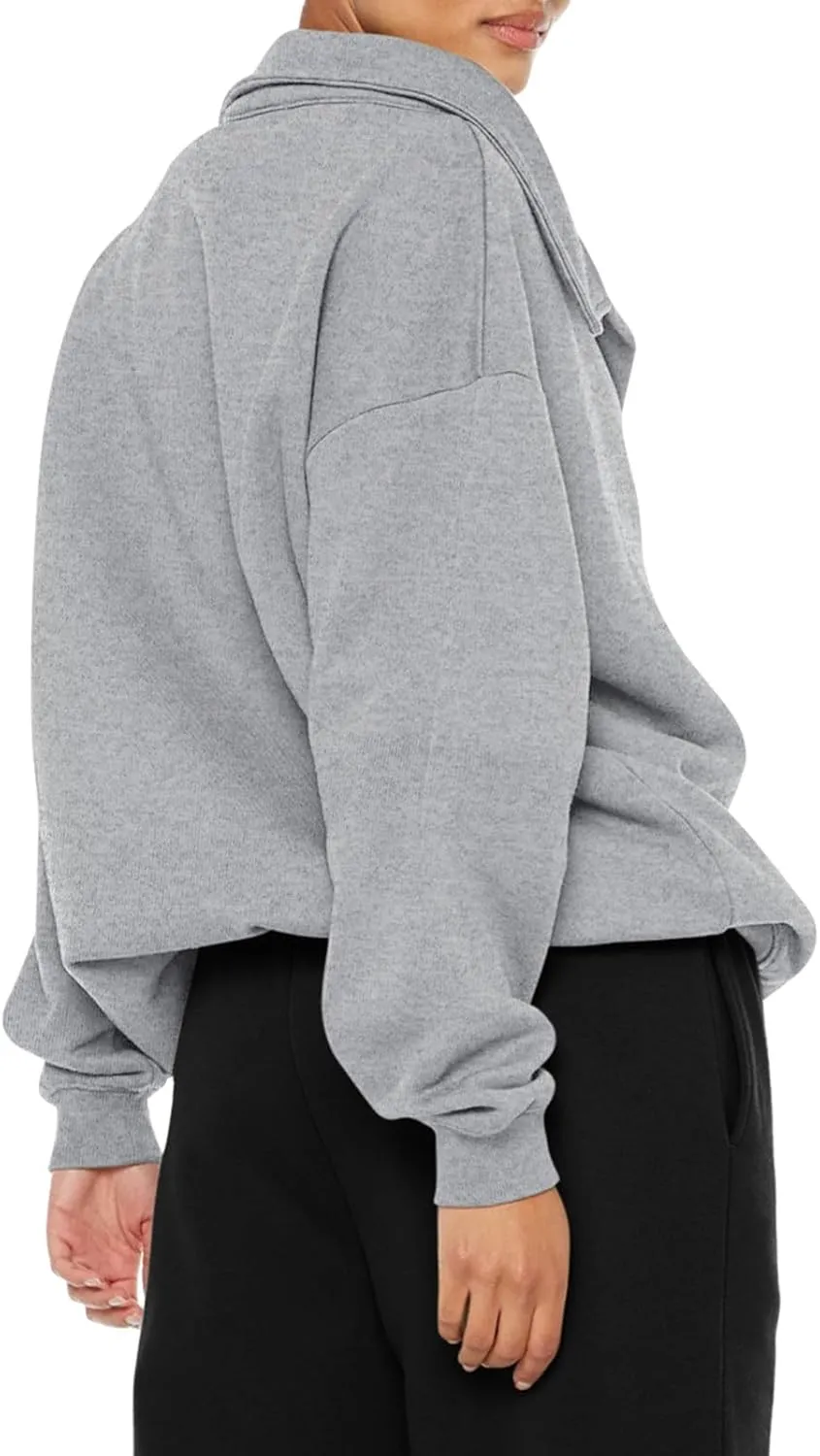 REORIA Womens Oversized Sweatshirts Fleece V Neck Pullover Tops Casual Comfy Fall Trendy Clothes 2024