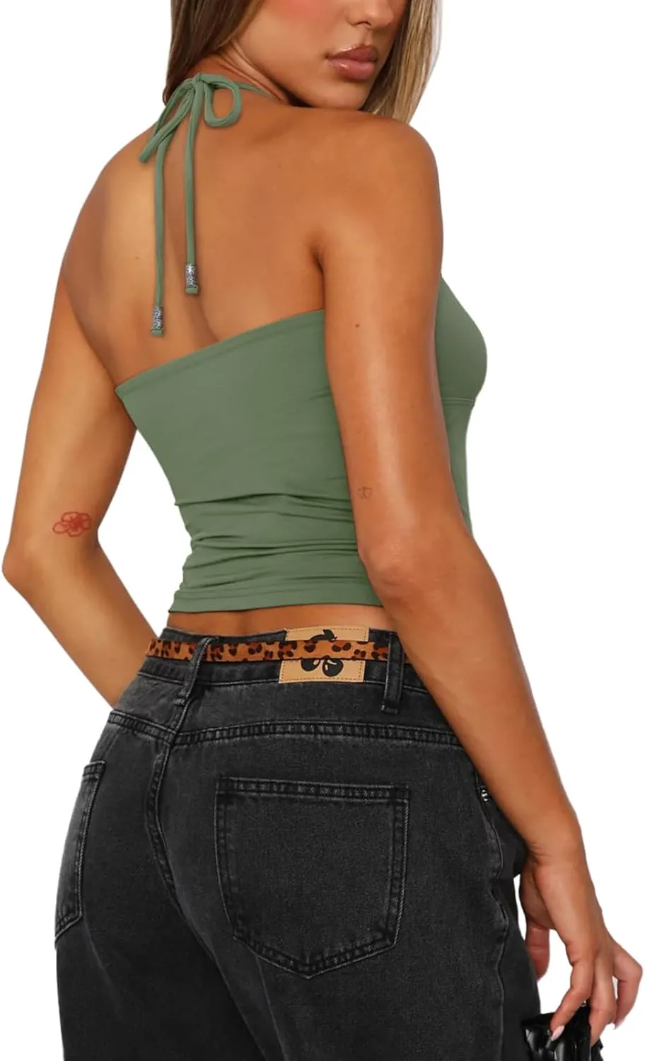 REORIA Women's Sexy Halter Backless Double Lined Tank Top Y2k Trendy Camisole Crop Tops