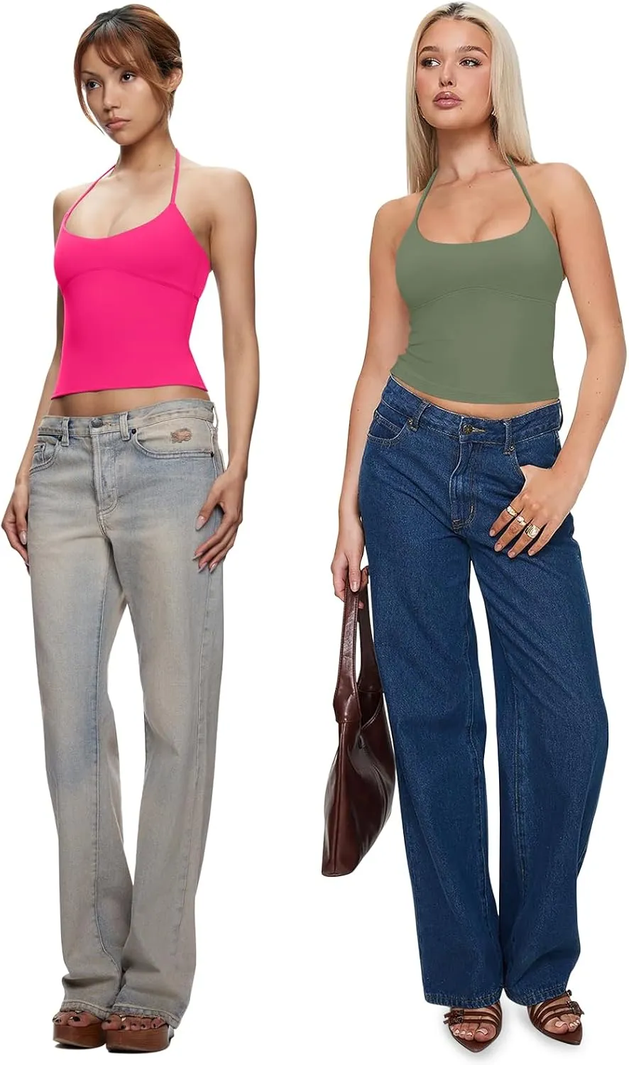 REORIA Women's Sexy Halter Backless Double Lined Tank Top Y2k Trendy Camisole Crop Tops