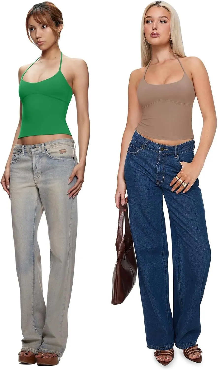 REORIA Women's Sexy Halter Backless Double Lined Tank Top Y2k Trendy Camisole Crop Tops