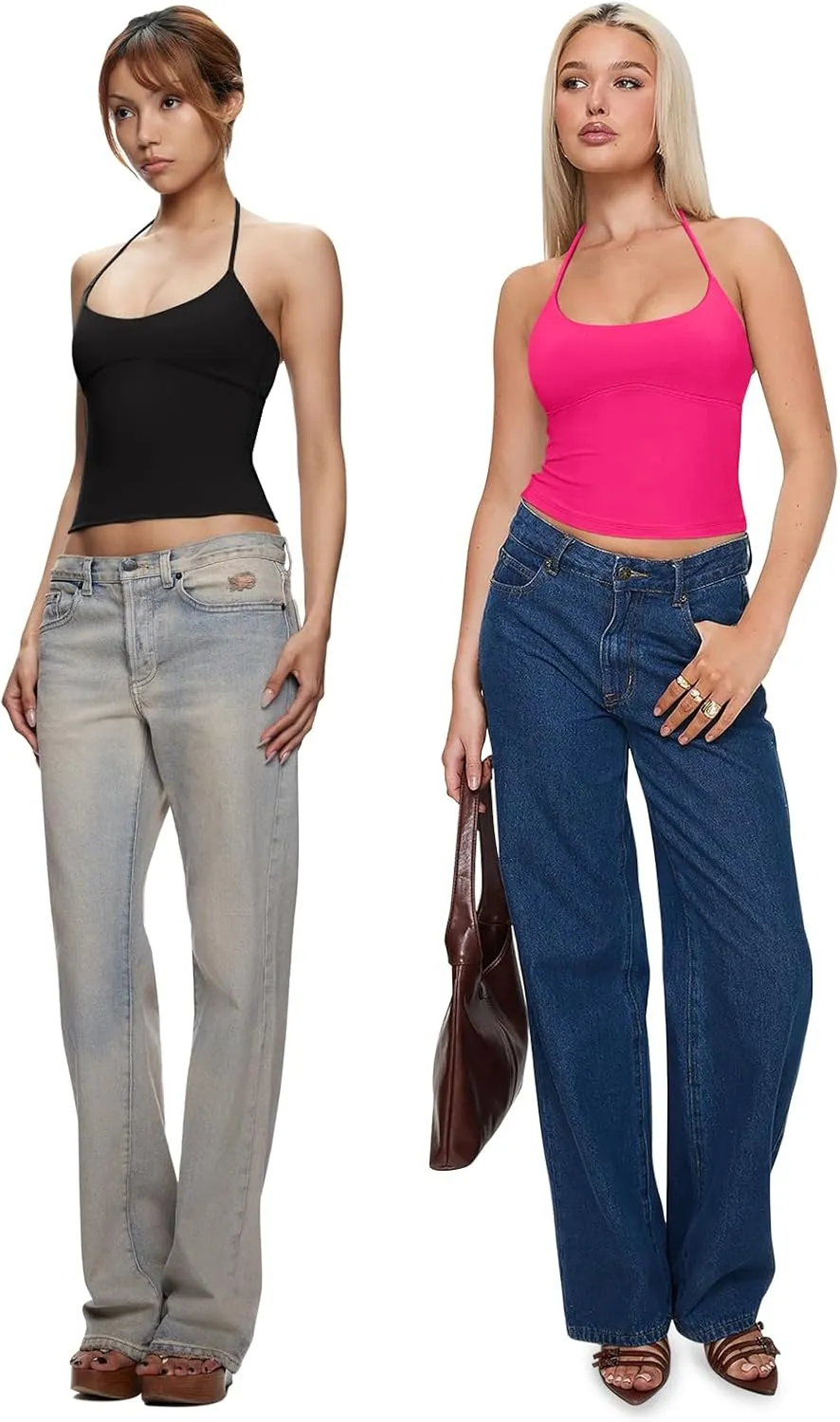 REORIA Women's Sexy Halter Backless Double Lined Tank Top Y2k Trendy Camisole Crop Tops