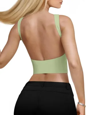 REORIA Women's Sexy Open Back High Neck Sleeveless Tank Top Y2k Trendy Backless Crop Tops