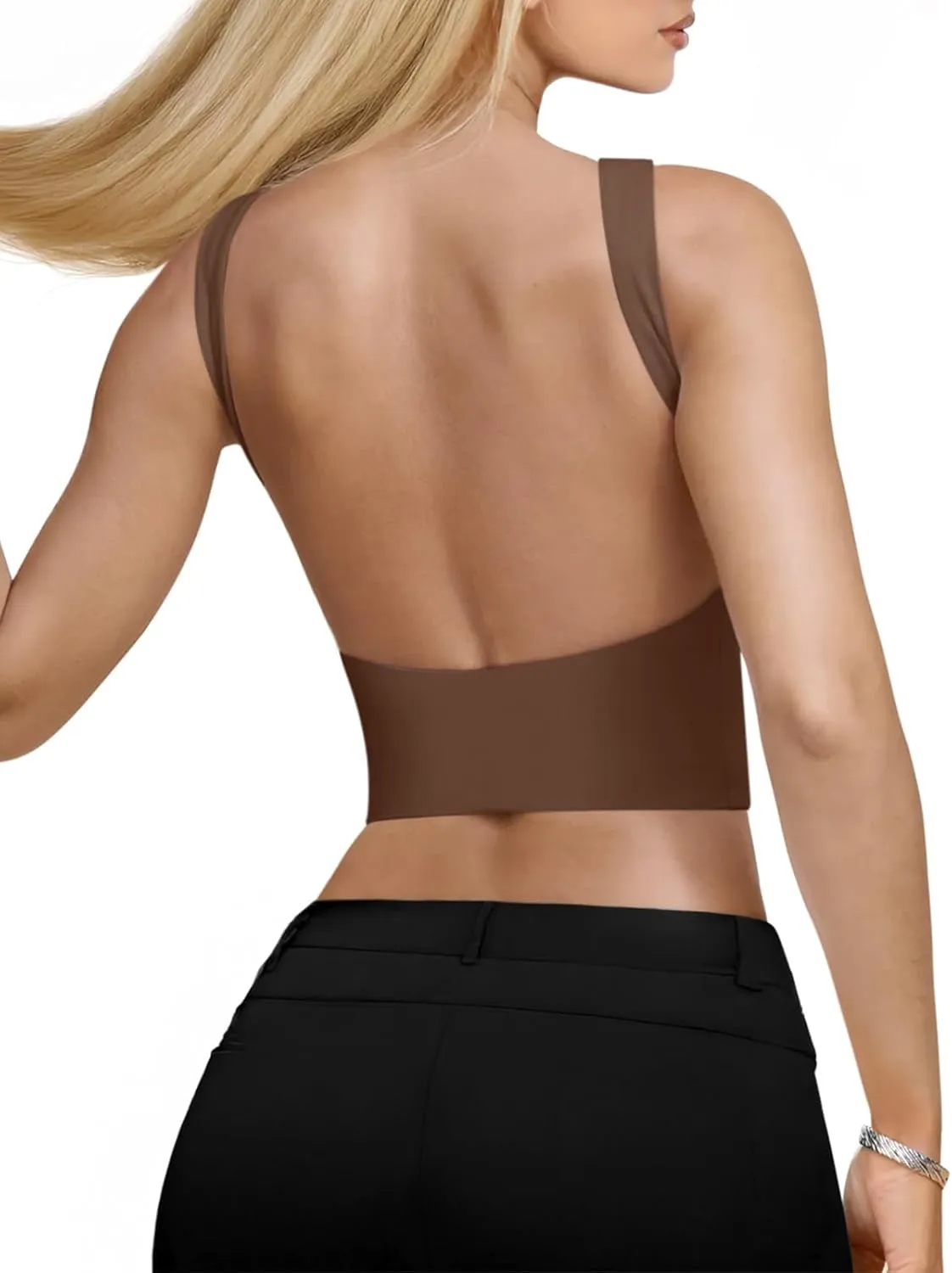 REORIA Women's Sexy Open Back High Neck Sleeveless Tank Top Y2k Trendy Backless Crop Tops