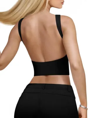 REORIA Women's Sexy Open Back High Neck Sleeveless Tank Top Y2k Trendy Backless Crop Tops