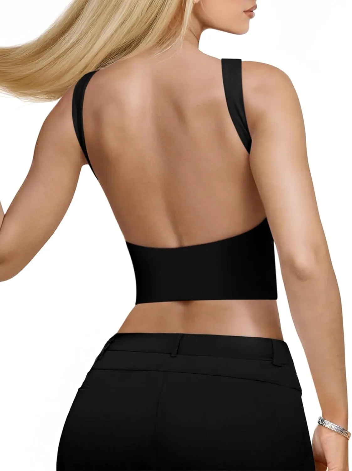 REORIA Women's Sexy Open Back High Neck Sleeveless Tank Top Y2k Trendy Backless Crop Tops