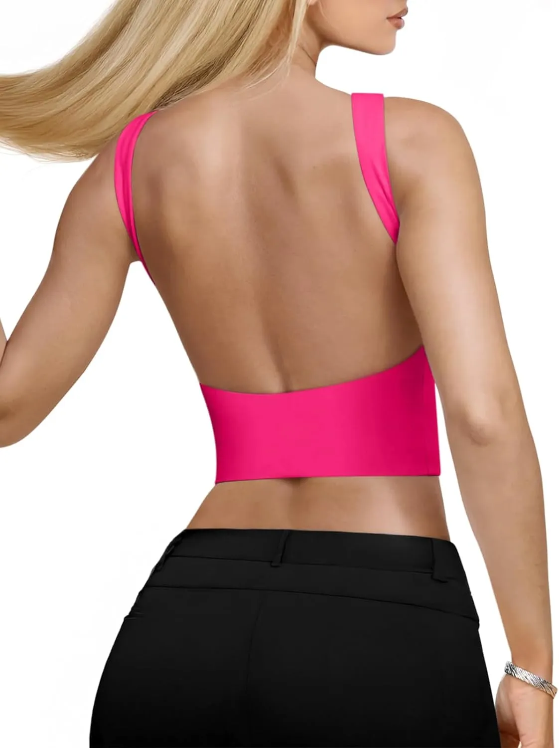 REORIA Women's Sexy Open Back High Neck Sleeveless Tank Top Y2k Trendy Backless Crop Tops
