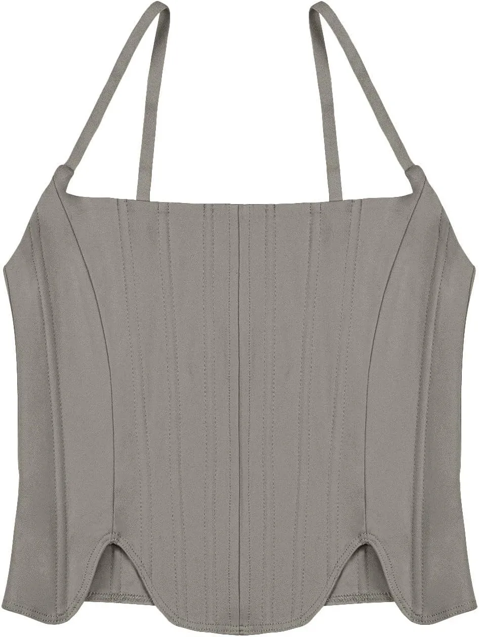 REORIA Women's Sexy Square Neck Trendy Sleeveless Adjustable Spaghetti Strap Corset Tank Crop Tops
