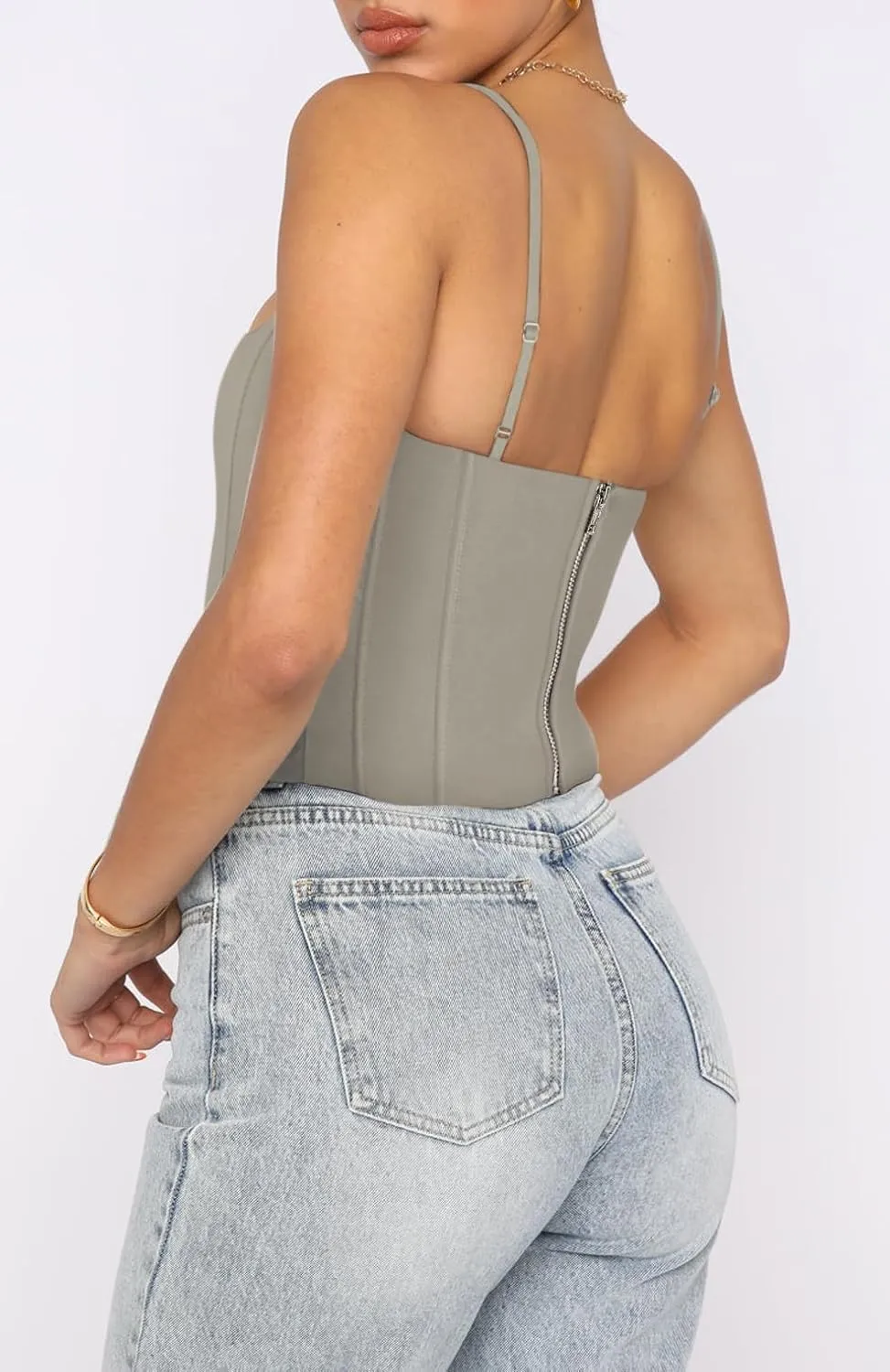 REORIA Women's Sexy Square Neck Trendy Sleeveless Adjustable Spaghetti Strap Corset Tank Crop Tops