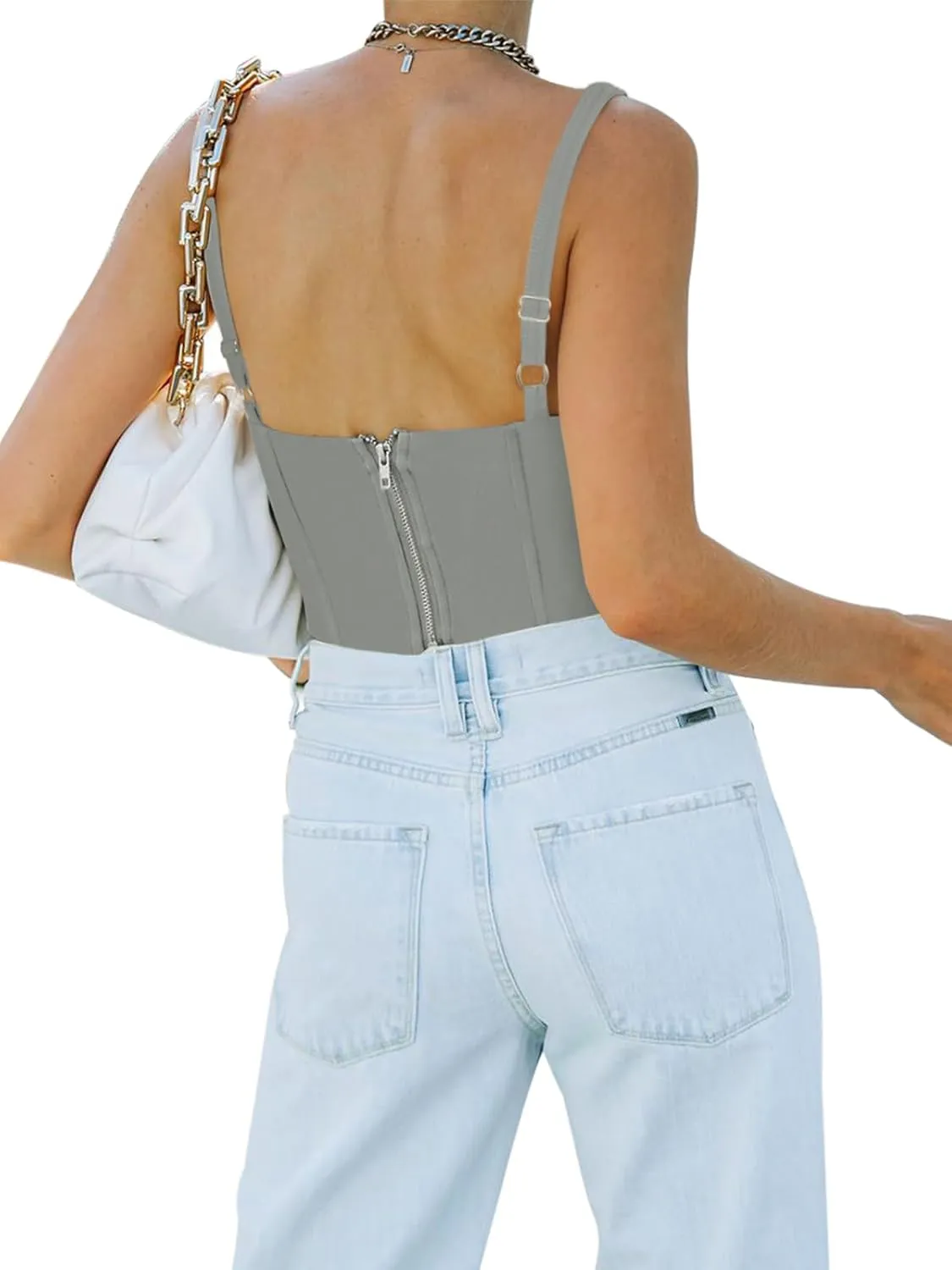 REORIA Women's Summer Sexy Square Neck Sleeveless Trendy Bustier Corset Crop Tank Tops