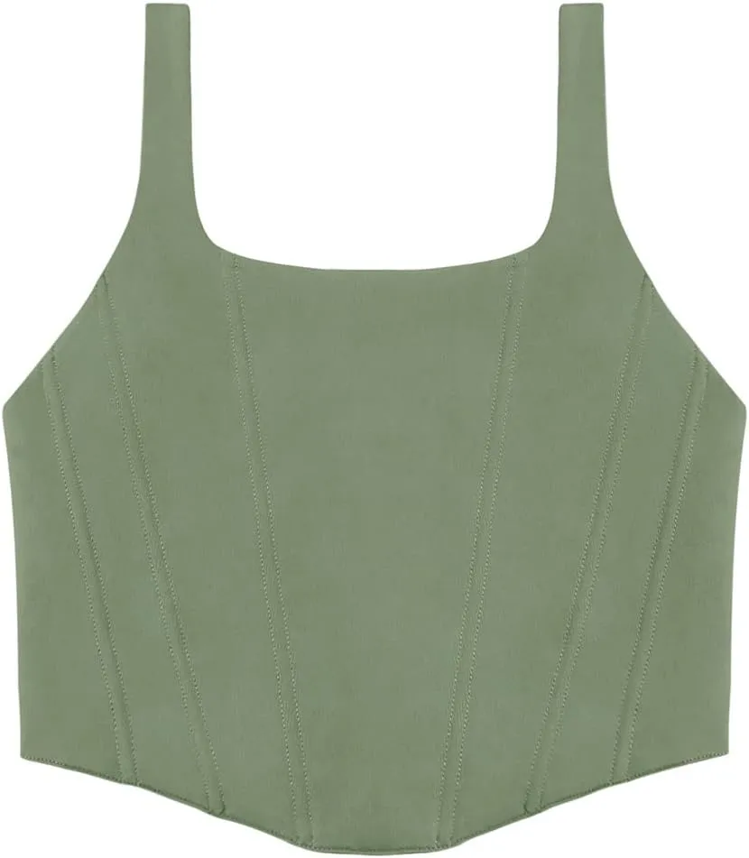 REORIA Women's Summer Sexy Square Neck Sleeveless Trendy Bustier Corset Crop Tank Tops
