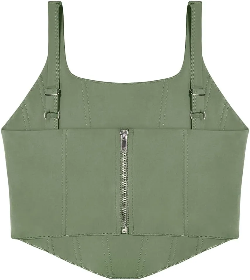 REORIA Women's Summer Sexy Square Neck Sleeveless Trendy Bustier Corset Crop Tank Tops