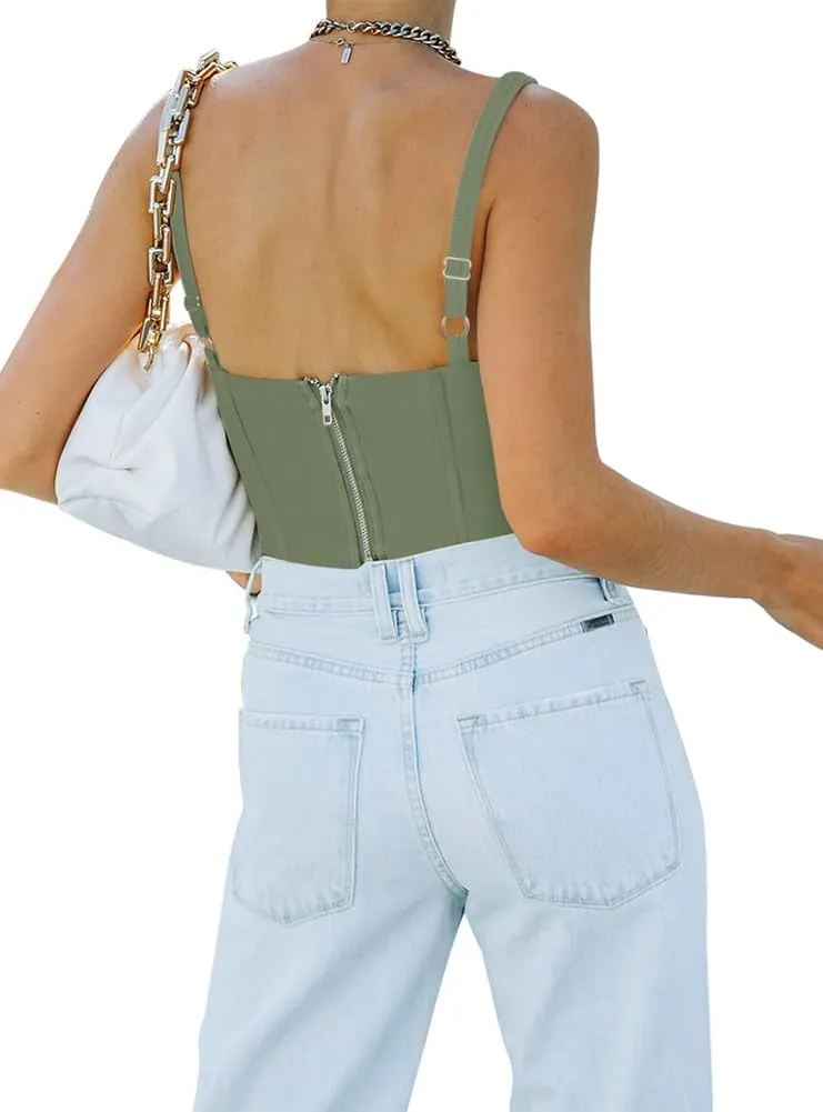 REORIA Women's Summer Sexy Square Neck Sleeveless Trendy Bustier Corset Crop Tank Tops