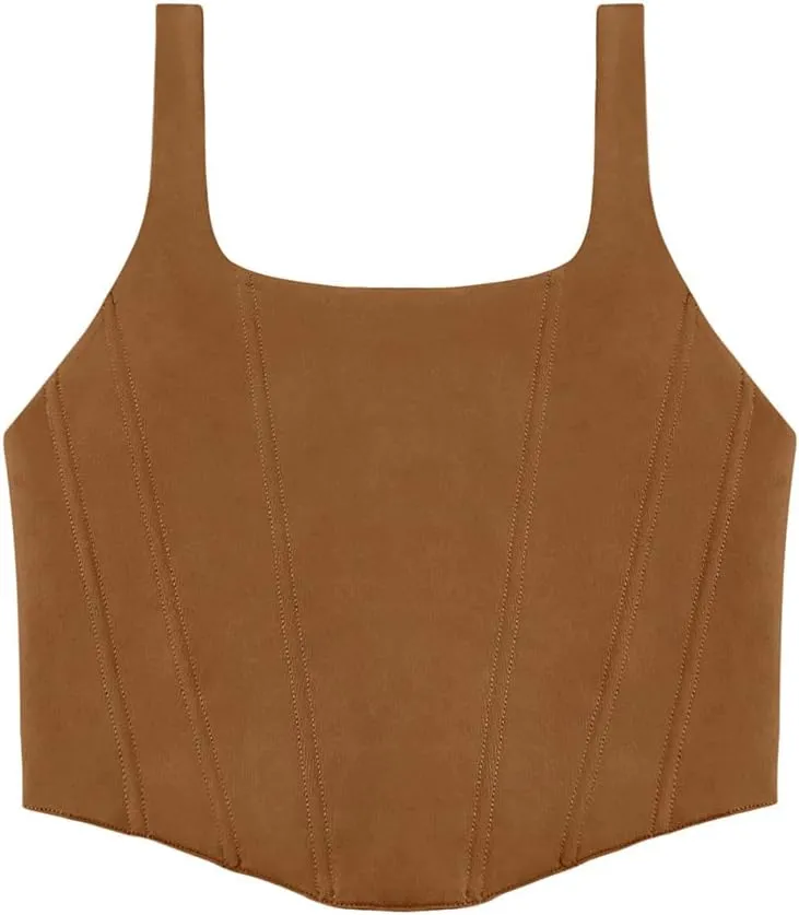 REORIA Women's Summer Sexy Square Neck Sleeveless Trendy Bustier Corset Crop Tank Tops