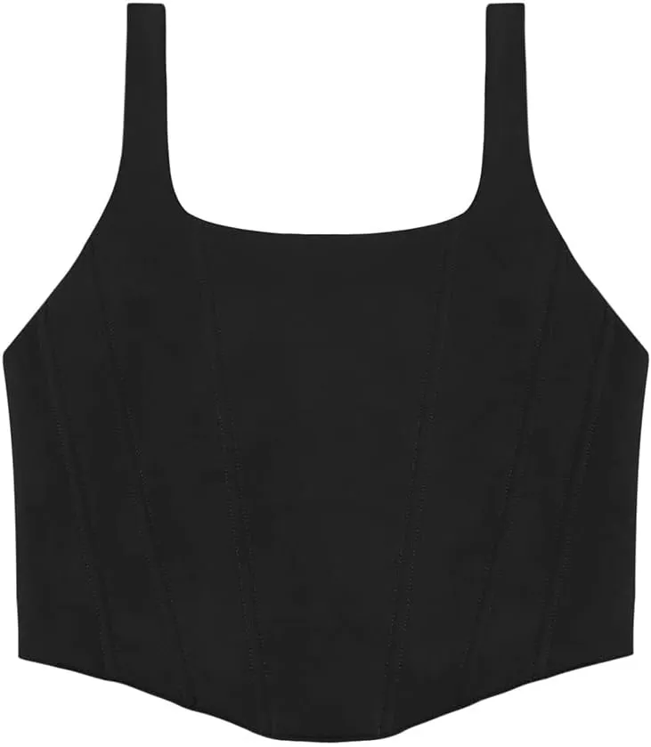 REORIA Women's Summer Sexy Square Neck Sleeveless Trendy Bustier Corset Crop Tank Tops