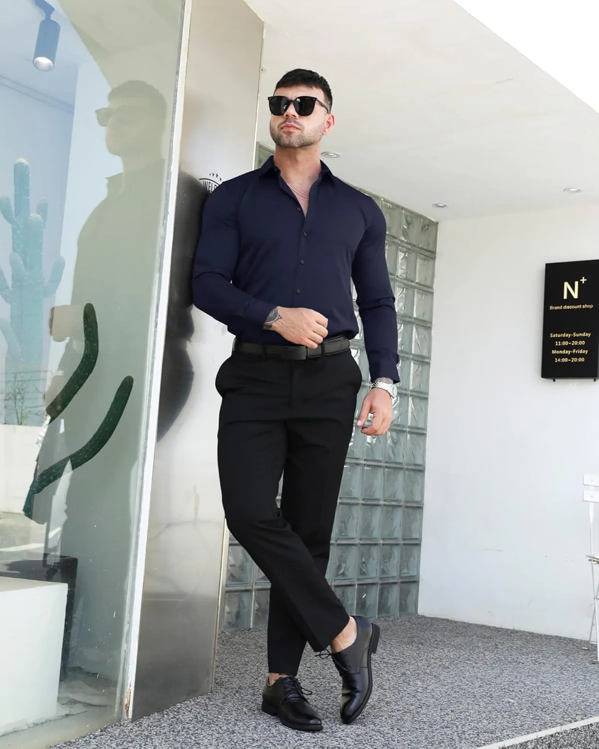 RPOVIG Men's Muscle Dress Shirts:Casual Button Down Long Sleeve Elasticity Athletic Fit Wrinkle-Free Shirt