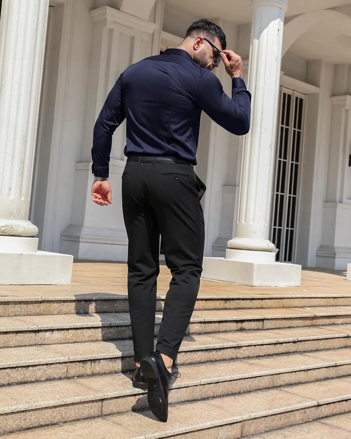 RPOVIG Men's Muscle Dress Shirts:Casual Button Down Long Sleeve Elasticity Athletic Fit Wrinkle-Free Shirt