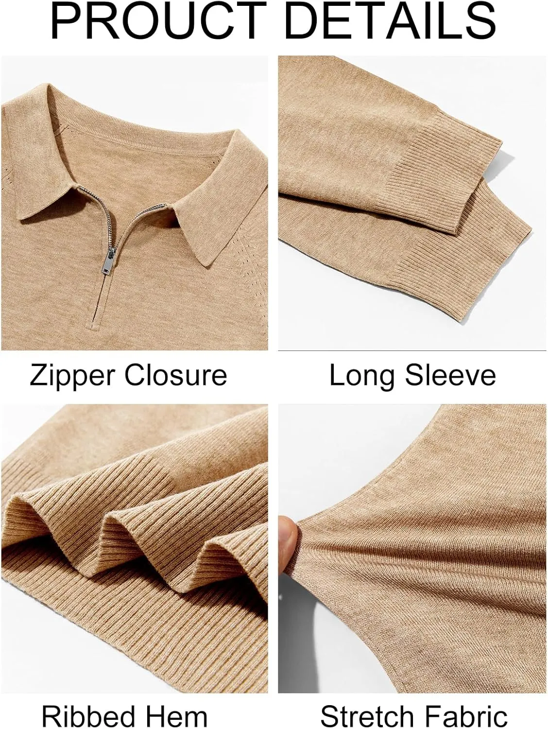 Runcati Mens Knit Polo Shirts Long Sleeve Quarter Zip Sweater Casual Slim Fit Golf Pullover Shirt
