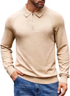 Runcati Mens Knit Polo Shirts Long Sleeve Quarter Zip Sweater Casual Slim Fit Golf Pullover Shirt