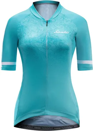 Santic Cycling Jersey Women's Shorts Sleeve Tops Bike Shirts Bicycle Jacket Full Zip with Pockets Andrea