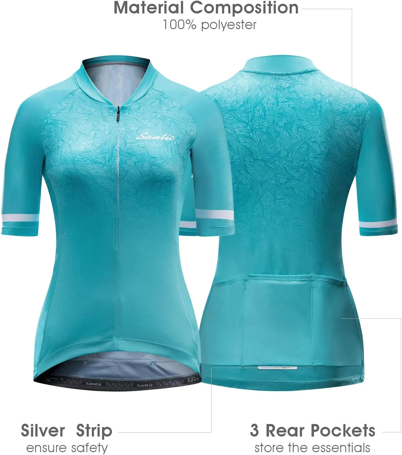 Santic Cycling Jersey Women's Shorts Sleeve Tops Bike Shirts Bicycle Jacket Full Zip with Pockets Andrea