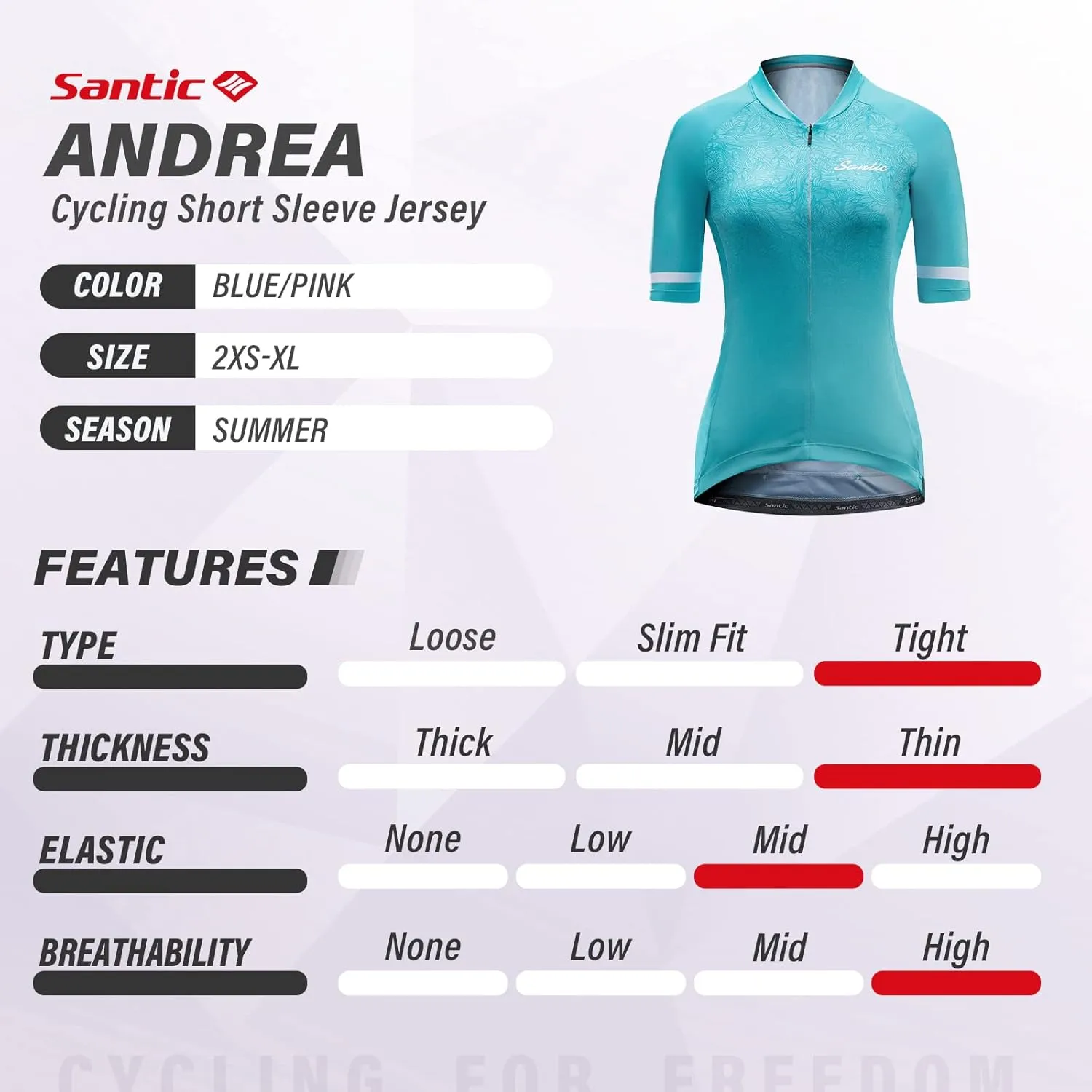 Santic Cycling Jersey Women's Shorts Sleeve Tops Bike Shirts Bicycle Jacket Full Zip with Pockets Andrea